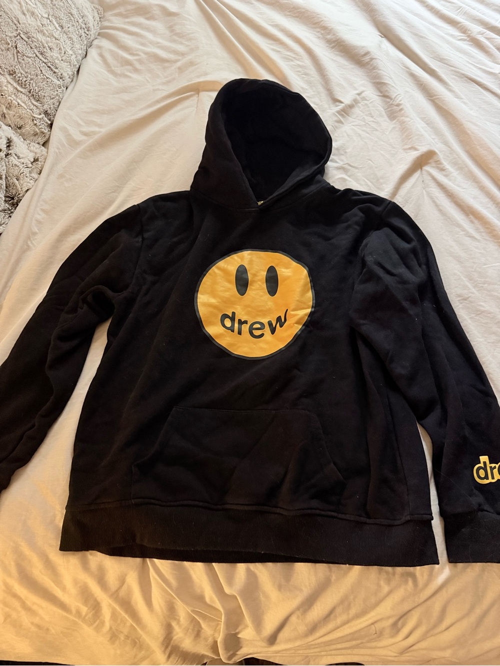 Drew House Black Hoodie with Yellow Smiley Logo